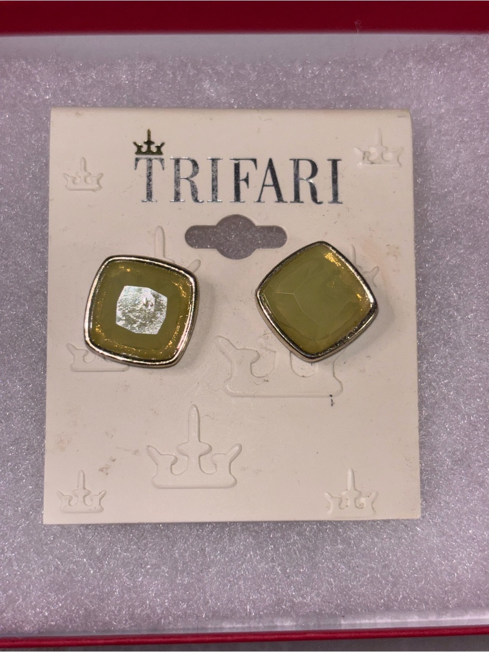Faceted Green Glass Trifari Post Earrings
